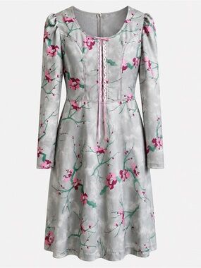 Vintage Handmade Floral Dress Cottagecore Pink Blossom Fit & Flare Fits a Small